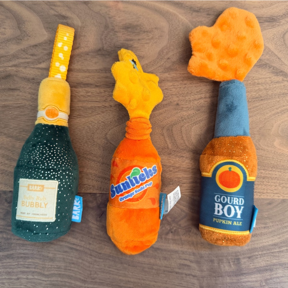 BARK Small Dog Squeaky Plush Toy Set drink Theme 3pc